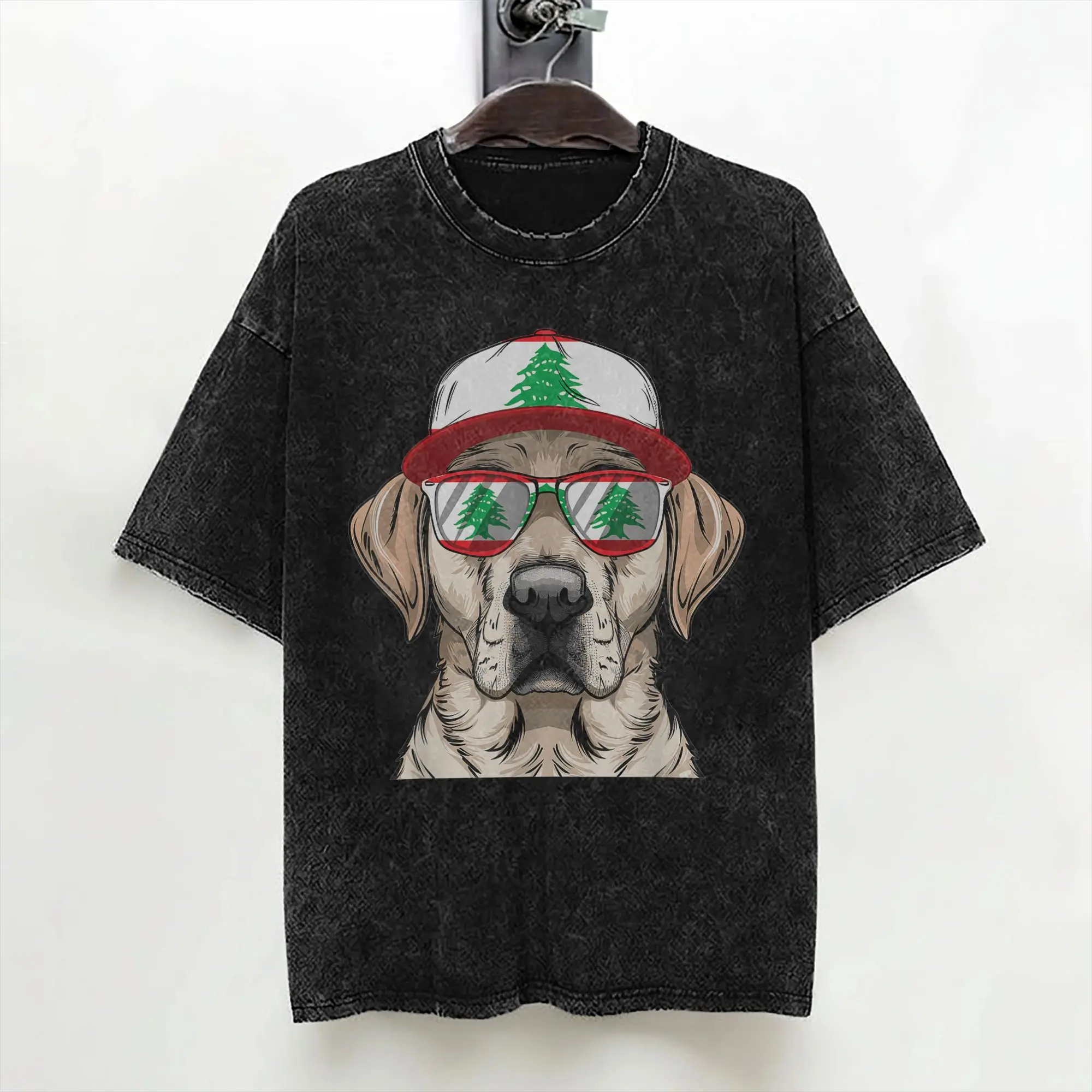 Lebanese Flag Dog Owner Souvenirs Products Dog Lebanon T Shirt Washed Short Sleeve T-Shirts  Vintage Men Women Streetwear Tees