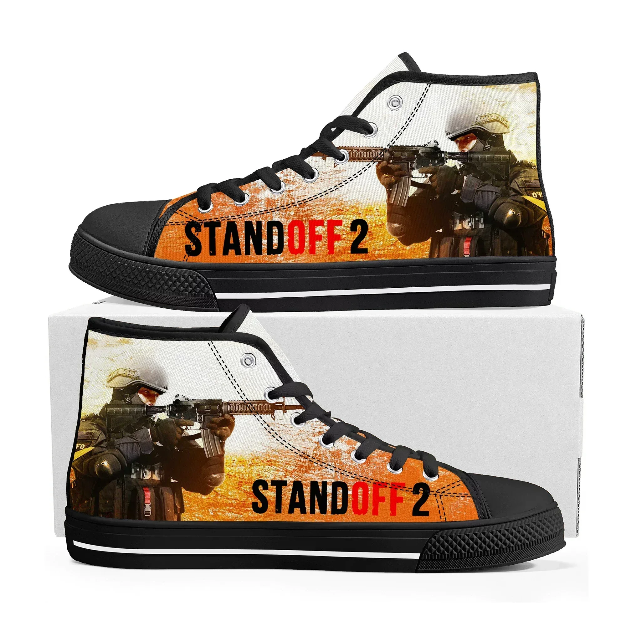 

Standoff 2 High Top Sneakers Hot Cartoon Game Mens Womens Teenager Fashion High Quality Canvas Sneaker Custom Built Couple Shoes