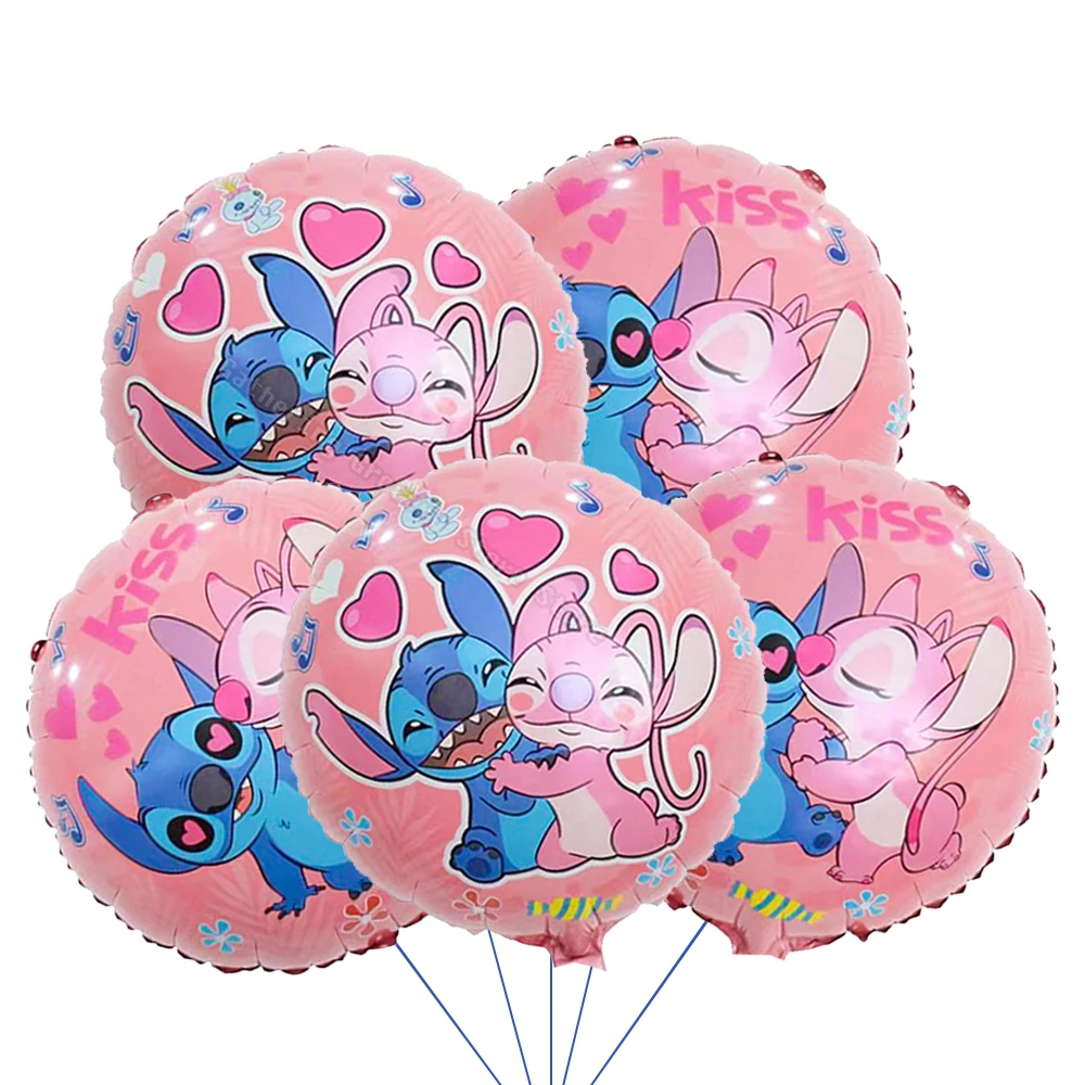 5Pcs Lilo&Stitch 18in Round Ballon Set Party Supplies Kid Birthday DIY Party Decoration Foil Inflate  Helium Globos Scene Layout