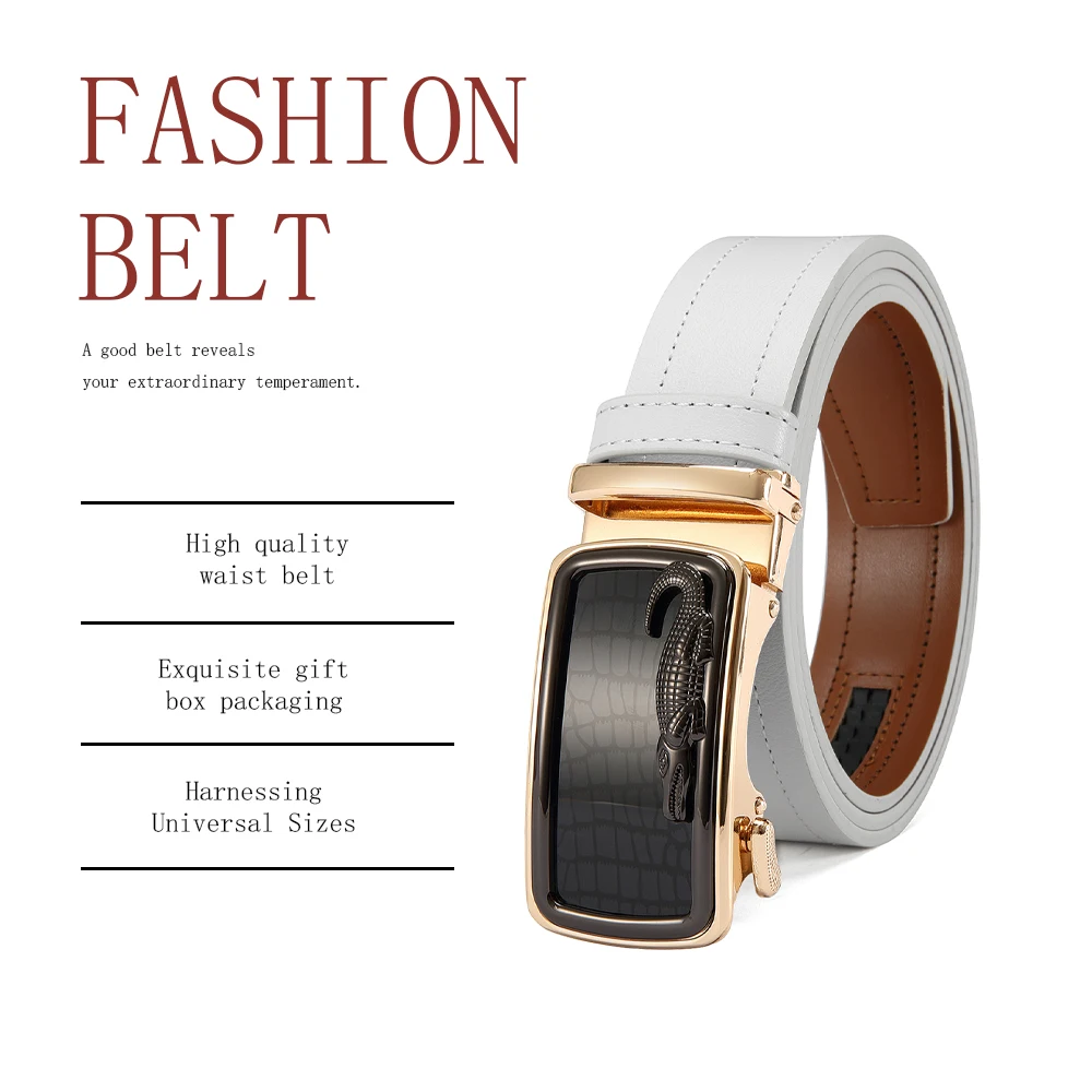 Fashion Men's Genuine Leather Belt Authentic Luxury Brand Automatic Buckle Belts Leather Soft Waistband with Casual Pants Jeans