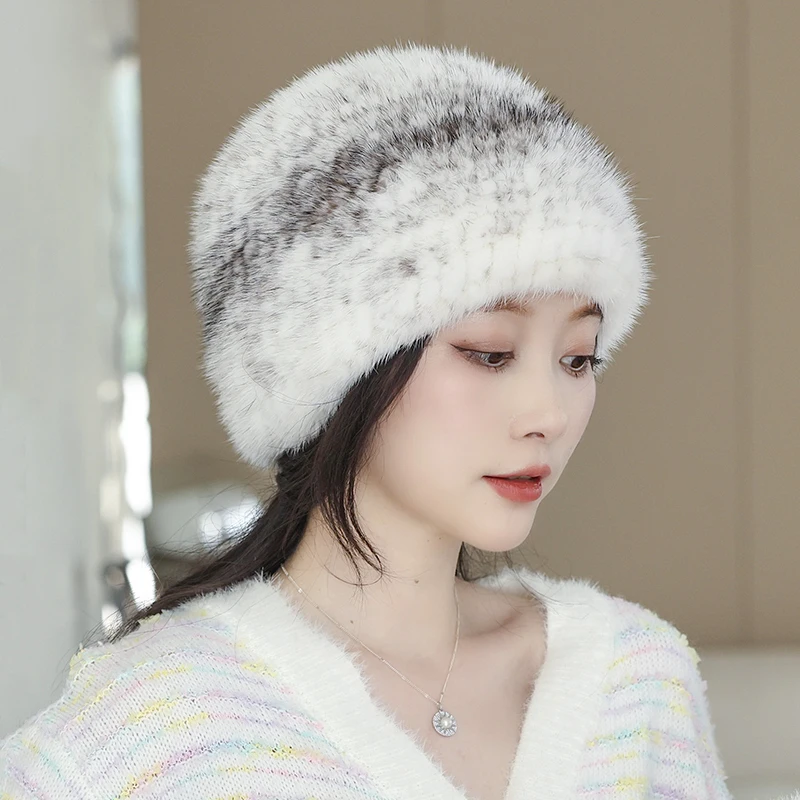 Besfilin Real Mink Fur Hat for Men and Women, Unisex, Thickened Knitted Skulies Beanies, Casual, Keep Warm, Autumn and Winter