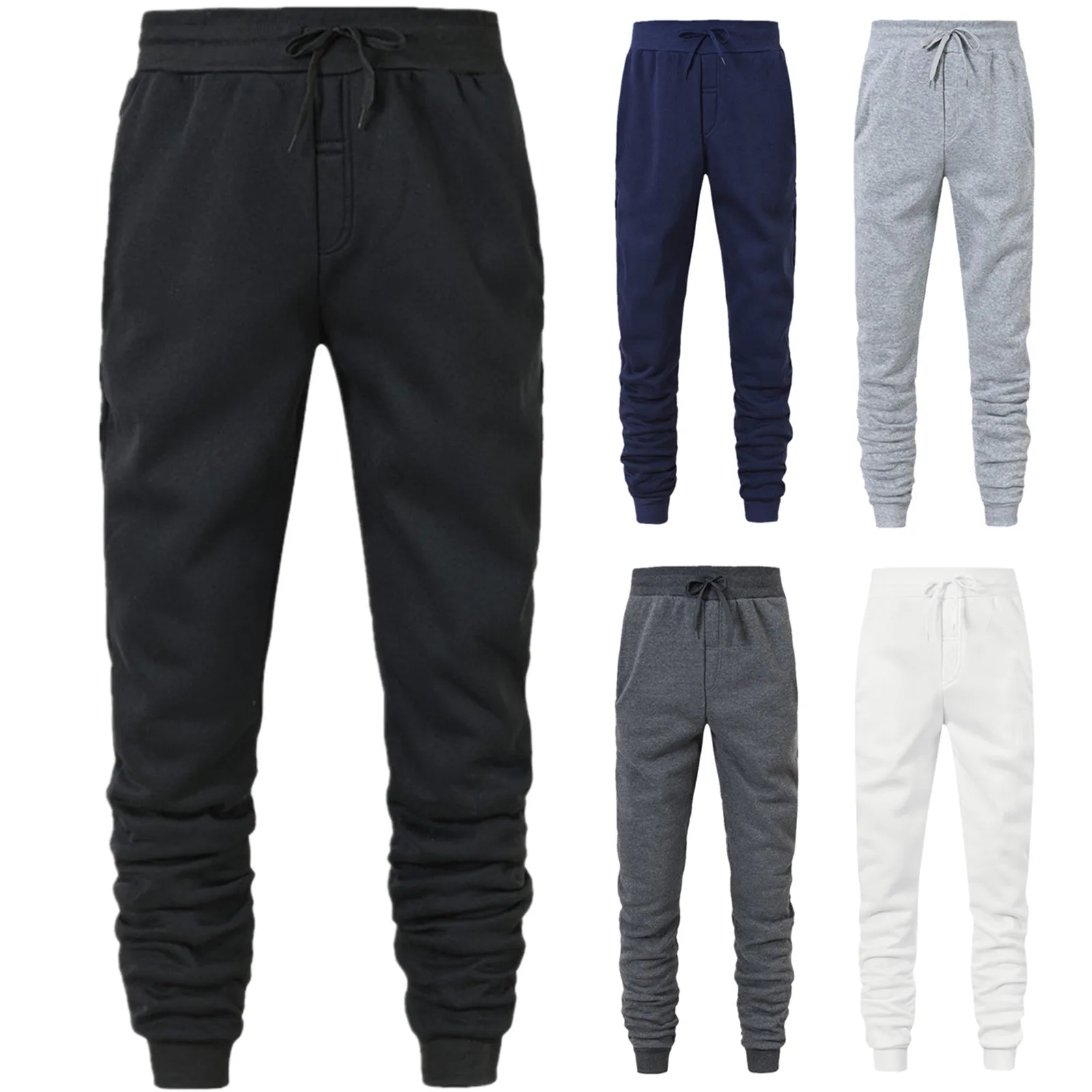 Mens Casual Hip Hop Pants Solid Color Track Cuff Lace Up Workout Pants With Pocket Little