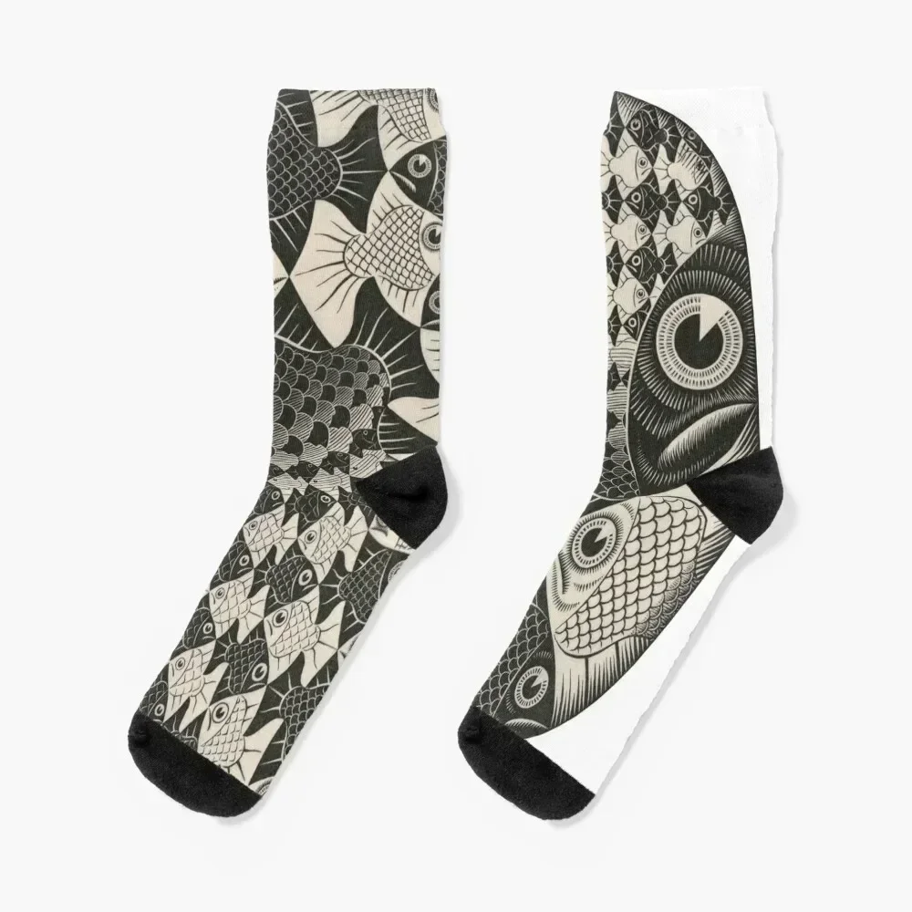 Escher - Fishes and scales Socks fashionable tennis cartoon halloween Boy Child Socks Women's