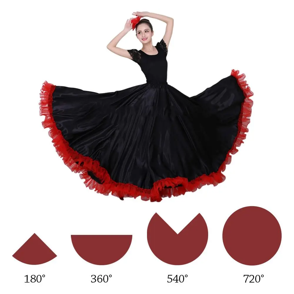 Moda liscia spagnola gonna di flamenco poliestere festa costumi di danza del ventre sala da ballo grande altalena paso doppio vestito da ballo donna