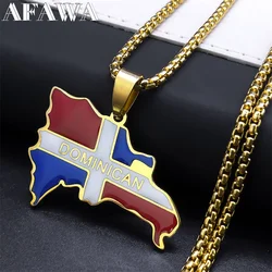 Dominican Republic Map Chain Necklace for Women Men Stainless Steel Gold Color Flag Of Dominica Pendant Collare Jewelry N7606S02