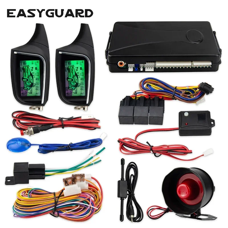 EASYGUARD EC205 2 Way LCD Pager Display Remote Engine Start Shock Alarm Warning Remote Start Car Alarm System