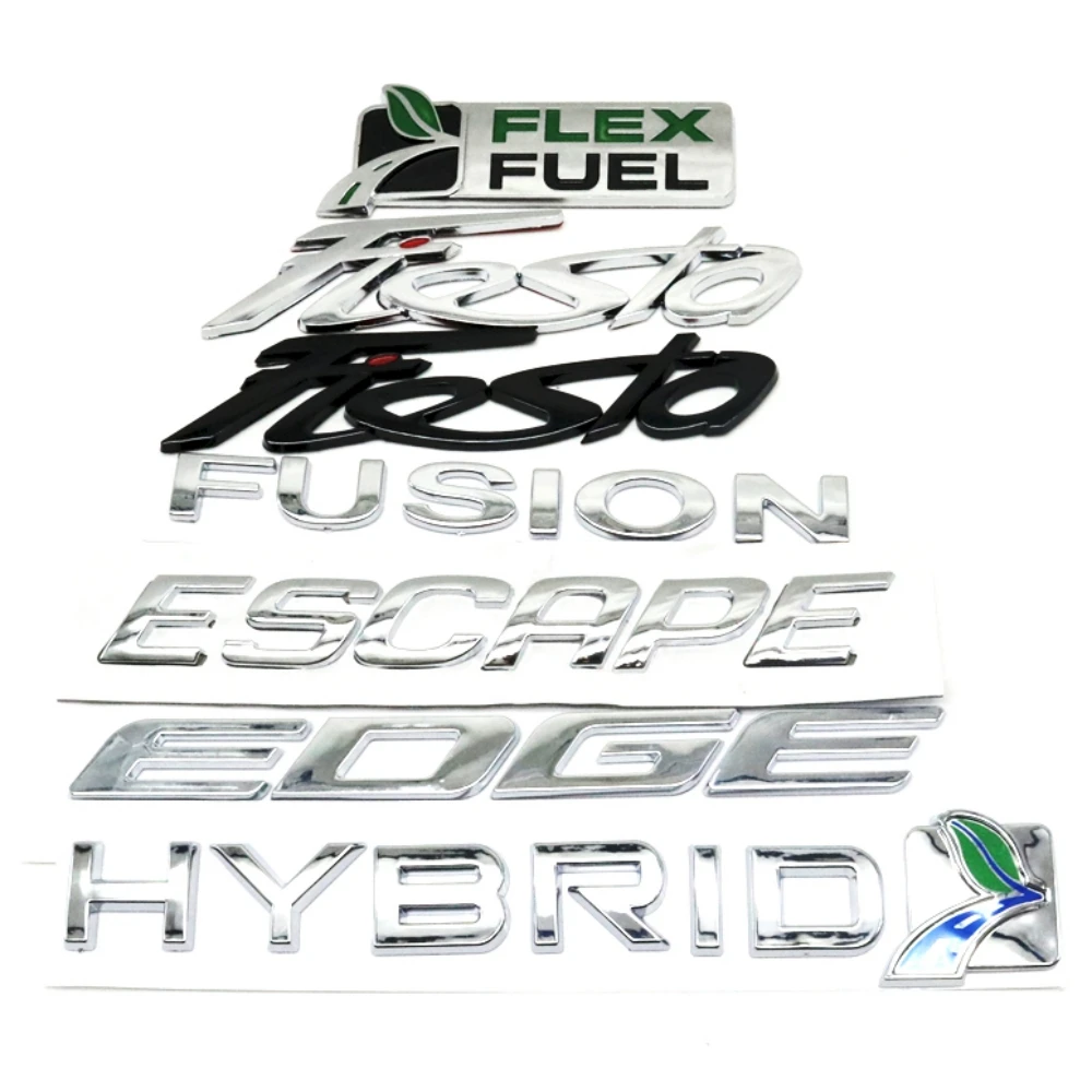 Insignia para puerta trasera, placa de identificación, maletero, Logo 3D, emblema, pegatina para Focus Fusion Fiesta, híbrido, Flex, Escape de combustible, Edge, Taurus Escort Mondeo