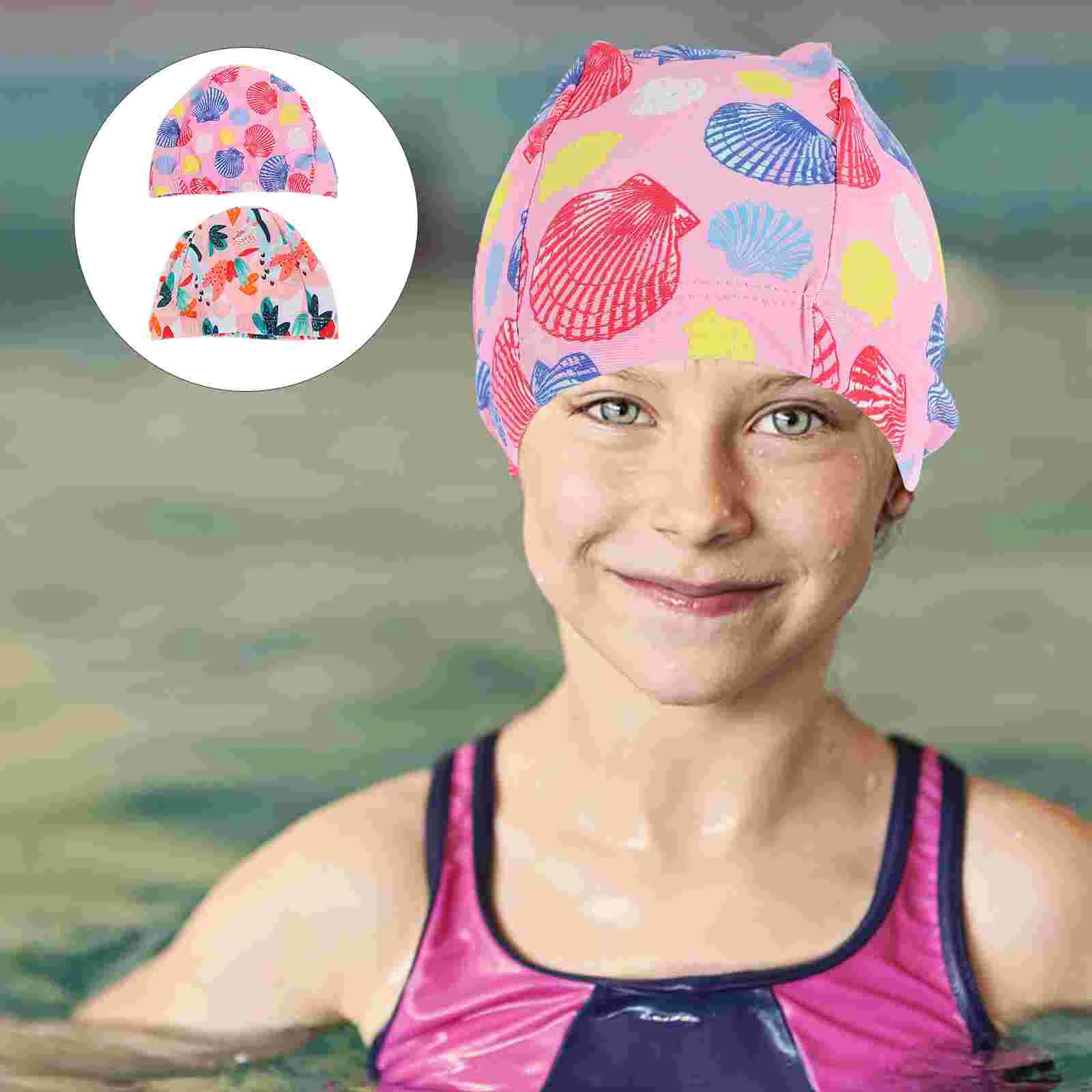 

2 Pcs Children's Swimming Cap Hawaii Style Caps Lightweight Hat Kids Elastic Design Hats Toddler Polyester Convenient