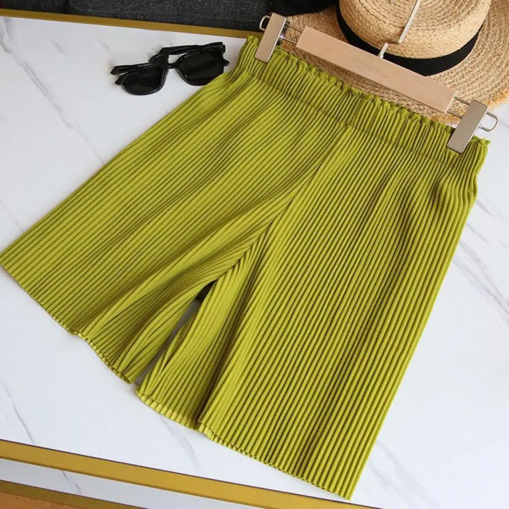 Short à jambes ornées pour femmes, élégant, côtelé, taille haute, décontracté, coupe ample, été, jambes larges