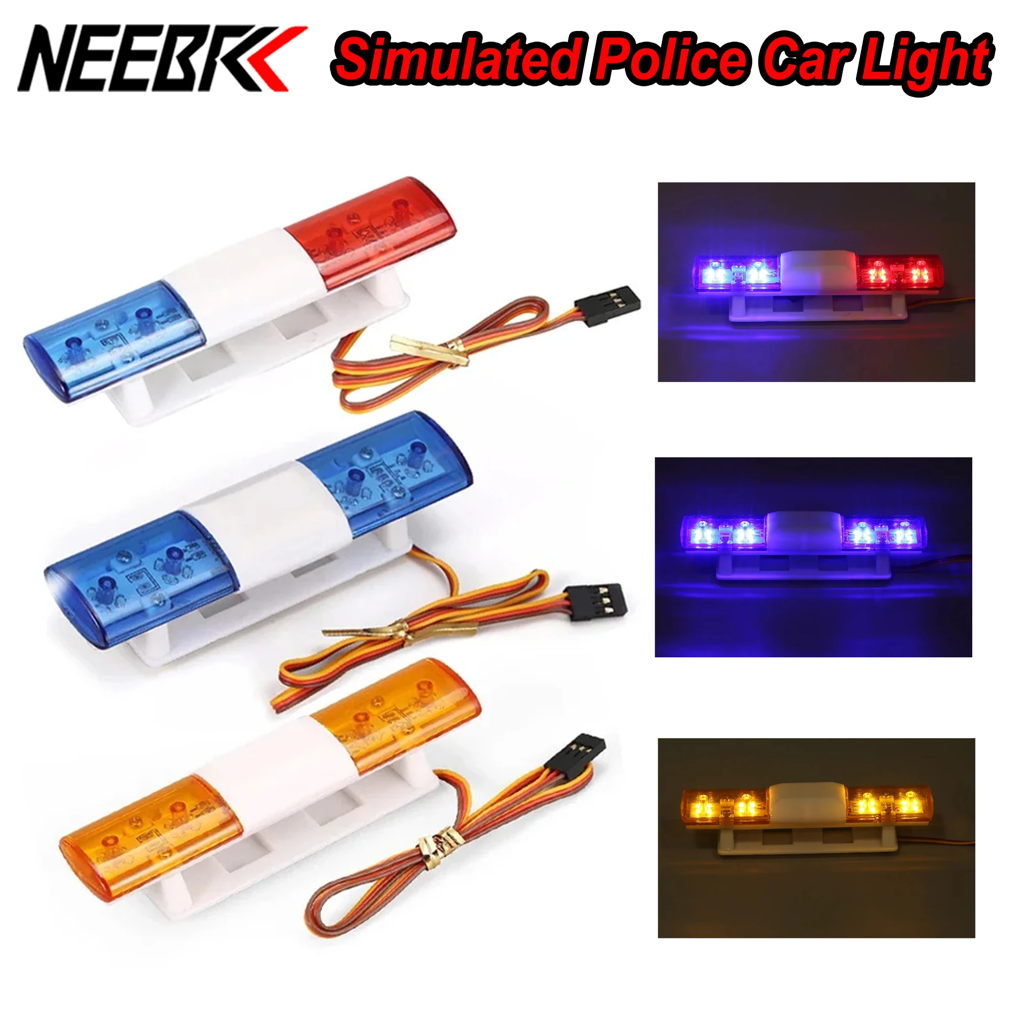 NEEBRC LED Simulated Police Flash Light Alarming Ultra Bright Lamp for 1/10 1/8 RC Car Traxxas CC01 4WD Axial SCX10 Tamiya Toy