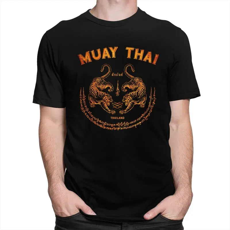 Custom Cool Muay Thai Tiger T Shirt Men Short Sleeve 100% Cotton T-shirt Leisure Sak Yant Tattoo Kickboxing Thailand Tees