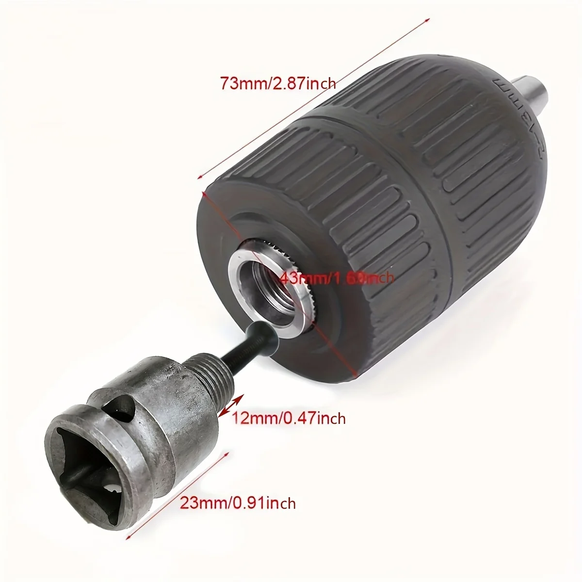 Drill Chuck With 1/2inch Chuck Socket Square Female Adapter,1/2-20UNF Quick Grip Keyless Chuck 2mm~13mm(0.08"~0.51") Clamp Range view 3