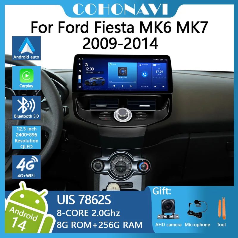 

COHO 12.3 Inch For 2009-2016 Ford Fiesta MK6 MK7 Android 15 8-Core 8G+256G Car Navigation CarPlay Multimedia GPS 2400*896