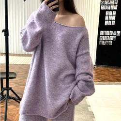 35% Wool Blend Women Spring One Shoulder Neck Sweater Knitted Pullovers Sexy Sweater Tops Women Pullovers Fashion Pull Femme