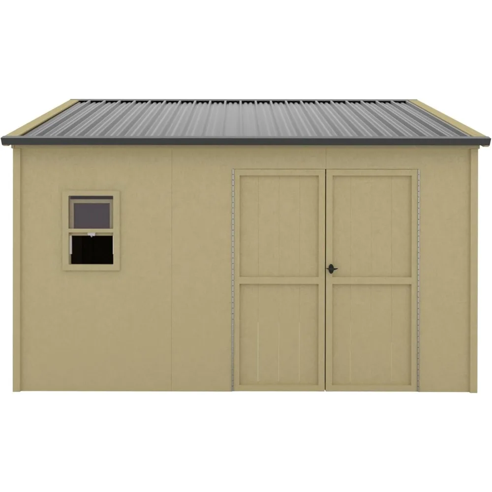 

10 Ft X 12 Ft Outdoor Wood Shed with Metal Roof, Lean-to Storage Shed Garden Furniture Tools with Lockable Door and Vents