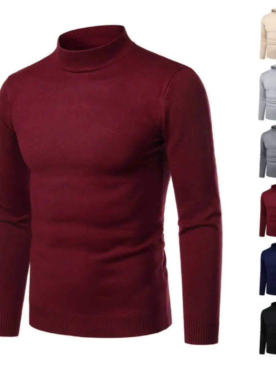 黒のスリムフィットメンズニットセーター、トレンディな秋冬ファッション、オーバーヘッドプルオーバー、韓国スタイル、カジュアルユースニットウェア