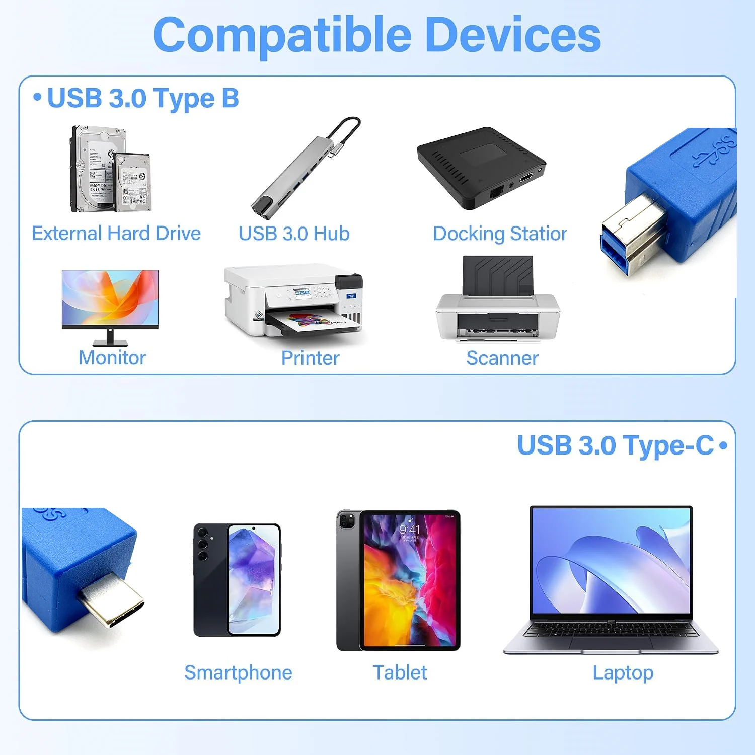 5Gbps USB 3.0 Type B Male to USB Type C Male Data Printer Adapter Connector Converter for Phone Hard Drive Scanner Laptop Camera