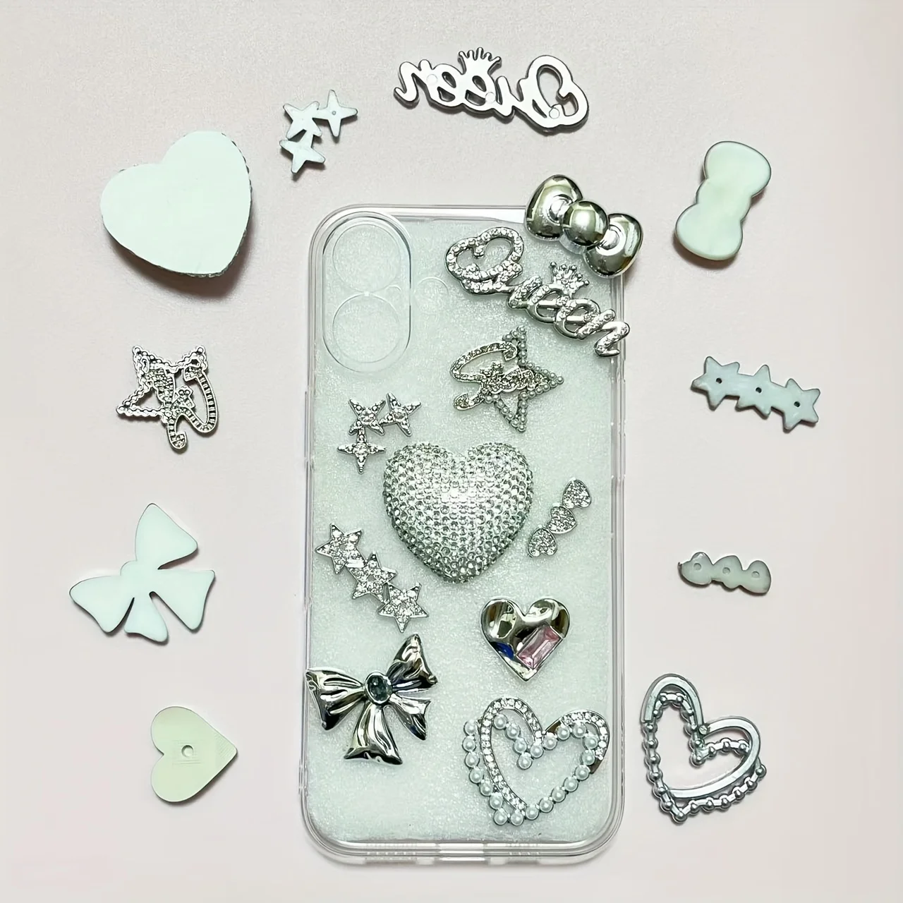 1 Set Galvaniseren Kleur Beer Liefde Boog Kers Vlinder Bloem Parel Ornament 3D Diy Junk Telefoon Case Spiegel Headset Decoratie