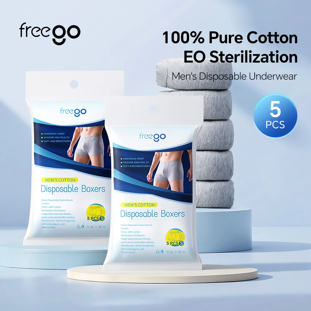 

Freego 5/10/20Pcs Men's Disposable Underwear 7A Antibacterial 100% Cotton Breathable Men's Panties Men's Boxer Briefs Shorts