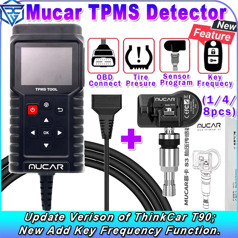 Mucar TPMS T90 & S3 TPMS 315MHz 433MHz Car Tire Pressure Diagnosis Tool Add Key Frequency Sensor Activation Programming Learning