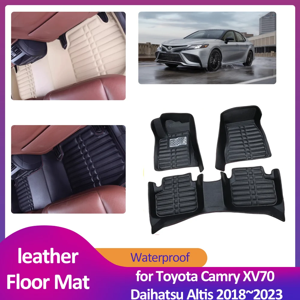 Car Floor Mat for Toyota Camry XV70 Daihatsu Altis Hybrid 2018~2023 Leather Foot Inner Liner Carpet Pad Custom Cover Accessorie