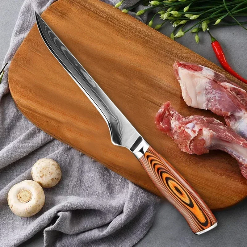 Stainless Steel Boning Knife Barbecue Knife  High Carbon Butcher Knife Japanese  Kitchen Knife Wood Handle Meat Cleaver