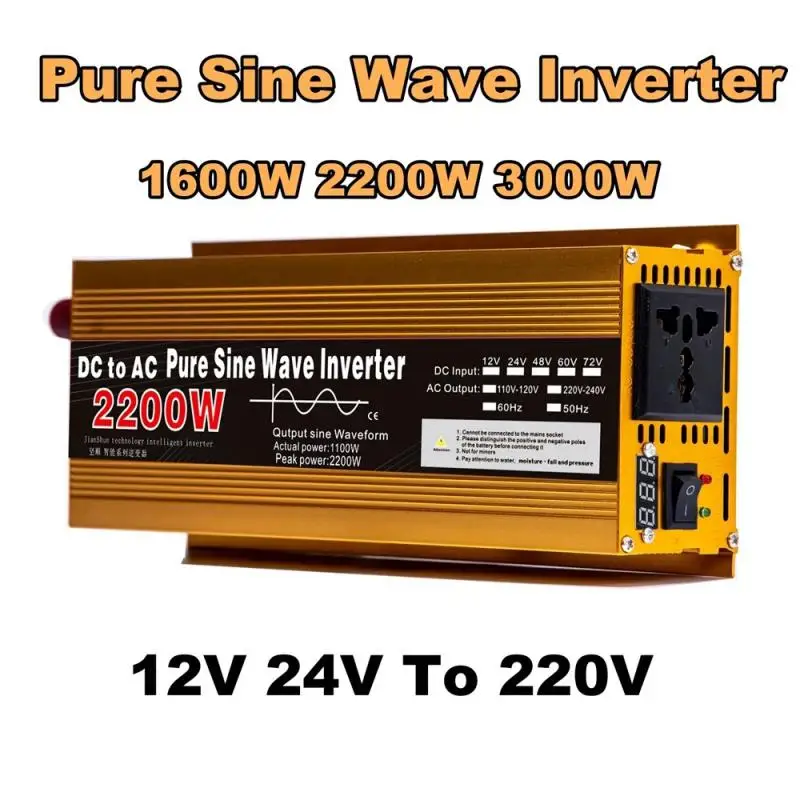 

Pure Sine Wave Inverter DC 12V 24V 48V 60V to 110V 220V 50HZ 60HZ 2000W 3000W 4000W Home Car Power Converter Solar Energy