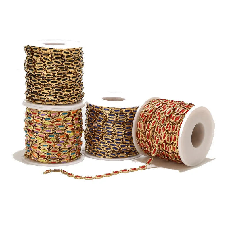 1 Meter Stainless Steel Gold Enamel Bar Link Chains Colorful Enamel Beaded Chains Fit for Women Jewelry Making Findings