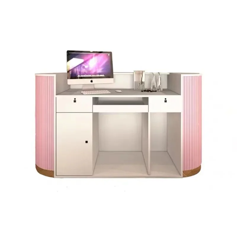 Reception Desk Beauty Salon L Corner Curved Salon Furniture Small Reception Desk Reception Counter Front Desk 160cm