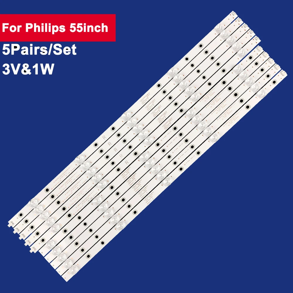 5Pairs 533mm+550mm For Philips 55inch LED Backlight TV Strip 5Leds  3V 55pus7304 55PUS7504/12 55PUS7394 55pus7304/12 55PUS6704