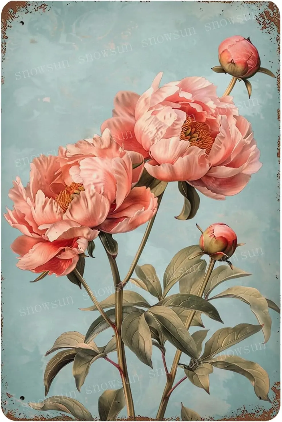 Snowsun Metal Tin Sign Flower Peony Rerto Sign Aluminum Vintage Sign Gift for Home Kitchen Garden Yard Wall Bedroom Club Fron