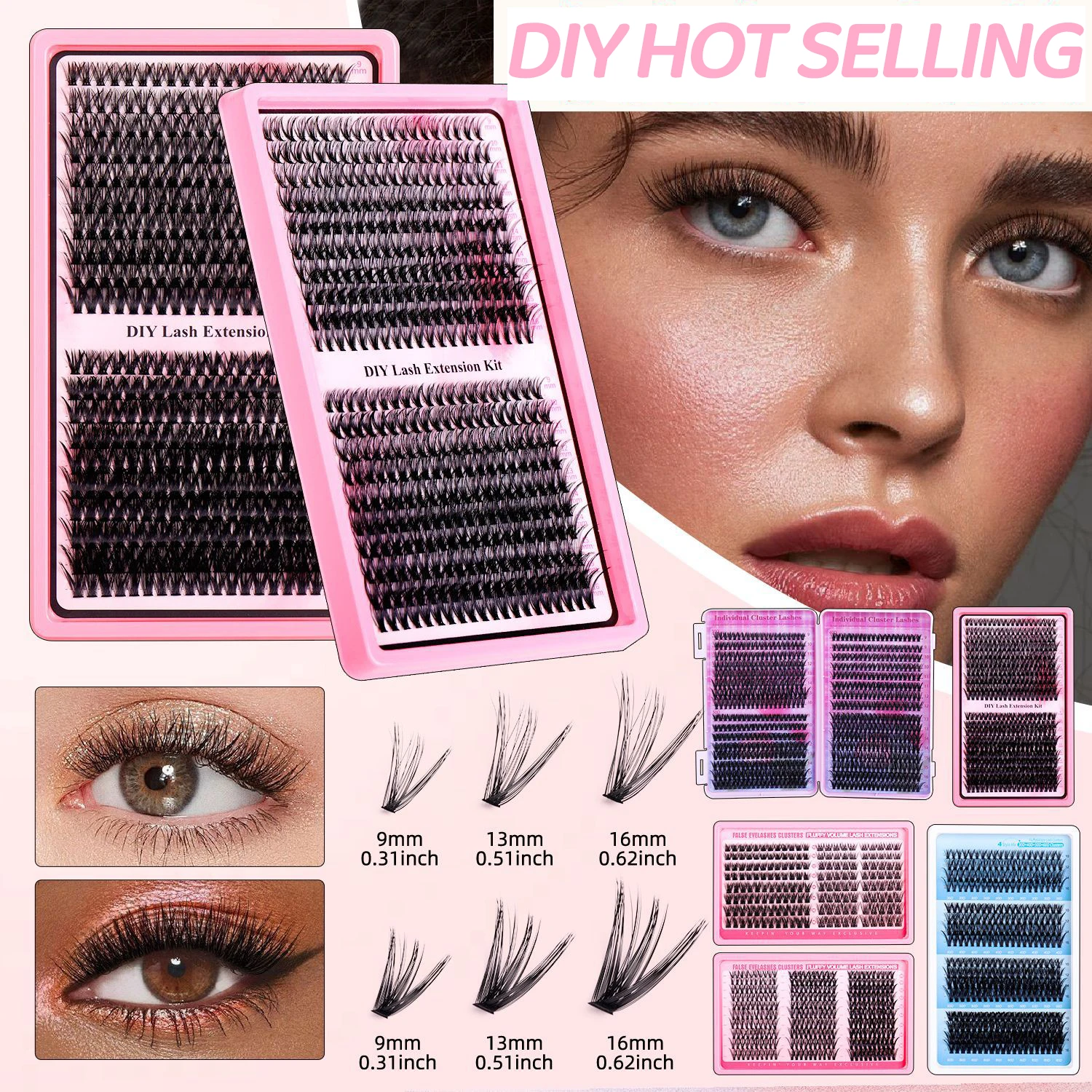 DIY Falsche Wimpern Cluster Extensions Einzelne Wimpern Cluster Natürlich segmentiert mit Kleberentferner Wimpernbürste Pinzette