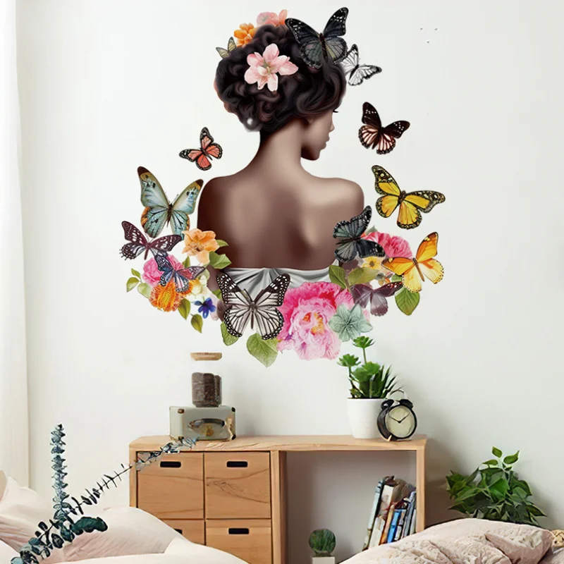 Girl's Butterfly Back Stickers Living Room Bedroom Wall Corridor Porch Background Decoration Self-adhesive Sticker Waterproof