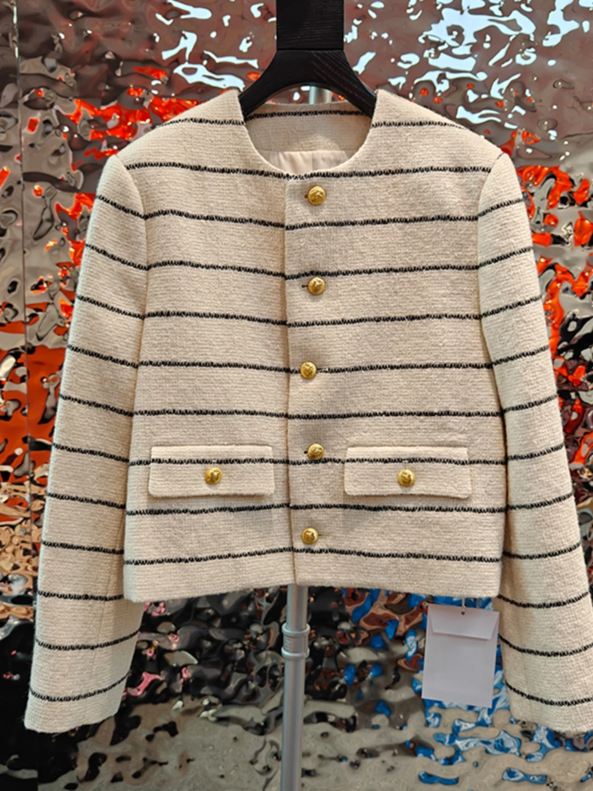 

Женское пальто Ele White Striped ort Jaet Faion Spring 2025 Premium Quali Straight Cut Commute Sle Long Sve Coat