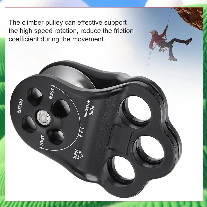 

30KN Climbing Pulley, Three Hole Hitch Climbing Assist Pulley Climber Double Bearing For Rock Rappelling Zipline Sports-[Cilae]