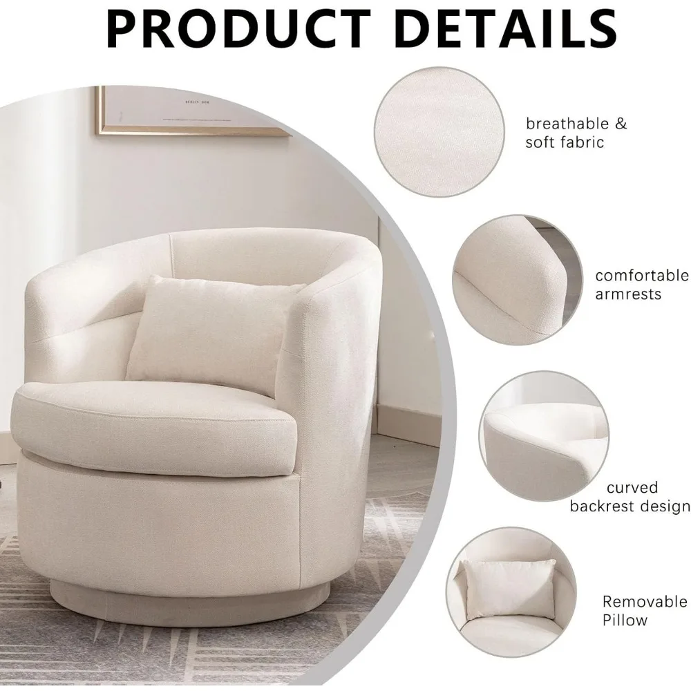 Swivel Barrel Chair, Modern Round Accent Arm Chairs, Swivel Accent Chair with Pillow,Upholstered Comfy 360 Degree Swivel Chair