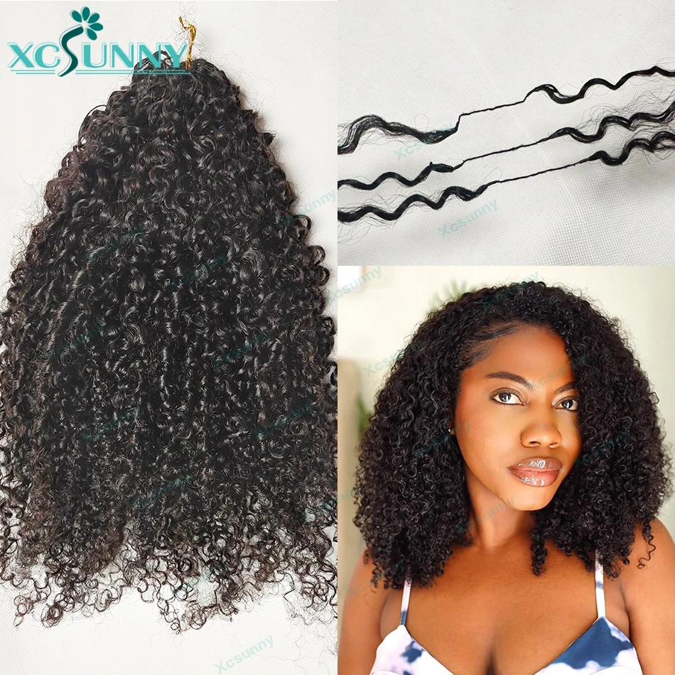 

Feather Crochet Human Hair Extensions Knotless Afro Kinky Curly Pre-Separated Crochet Braids Boho Invisible Knots