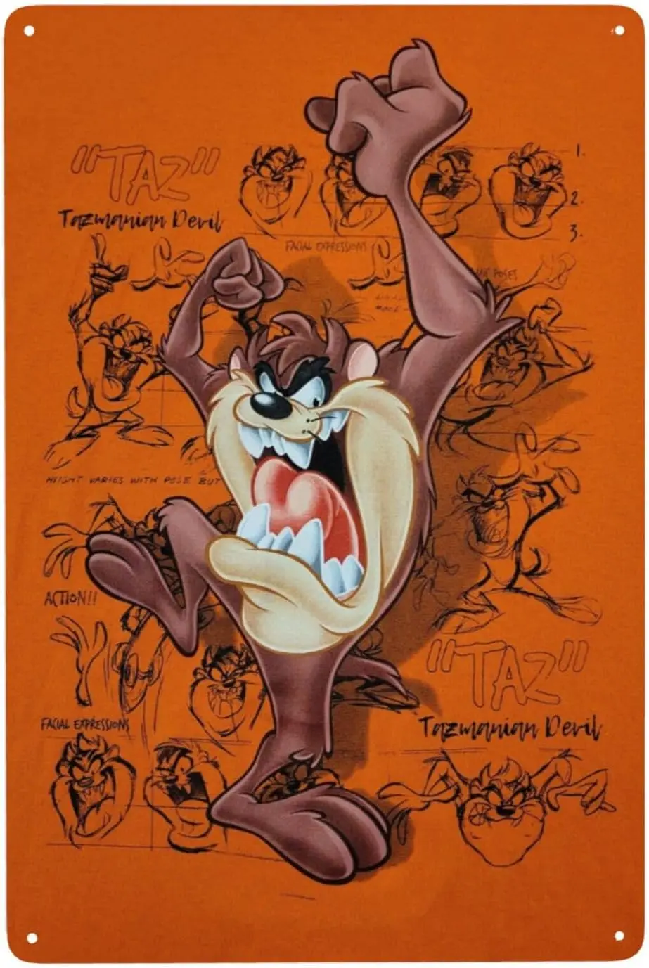 Tasmanischer Cartoon-Teufel Taz Anime Metallposter Anime-Poster Metallblechschild Retro Wandkunst Deko Metallschilder
