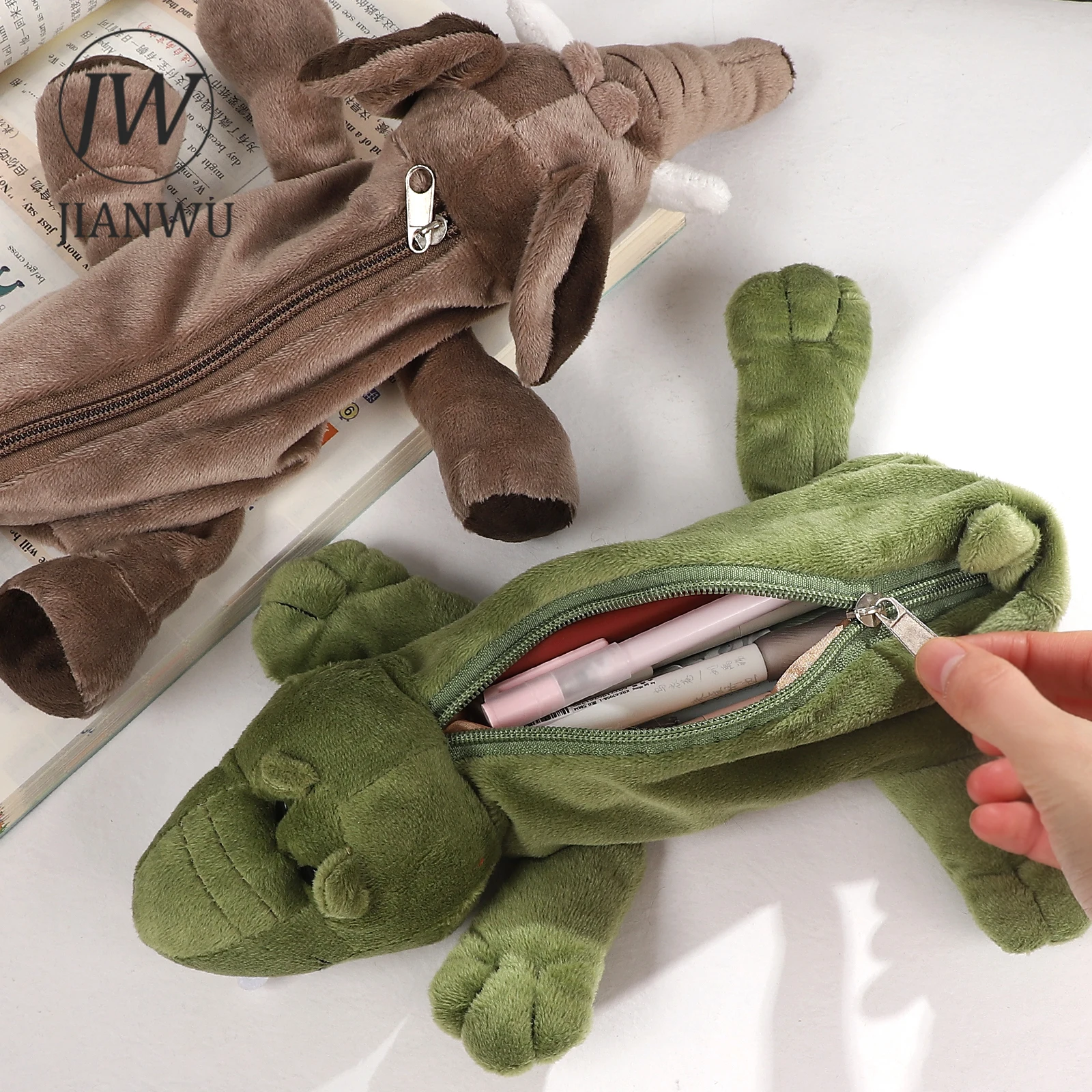 JIANWU Kawaii Simulated Small Animal Plush Pencil Case Material Collage Storage Bag Creative Journal Student Supplies Stationery