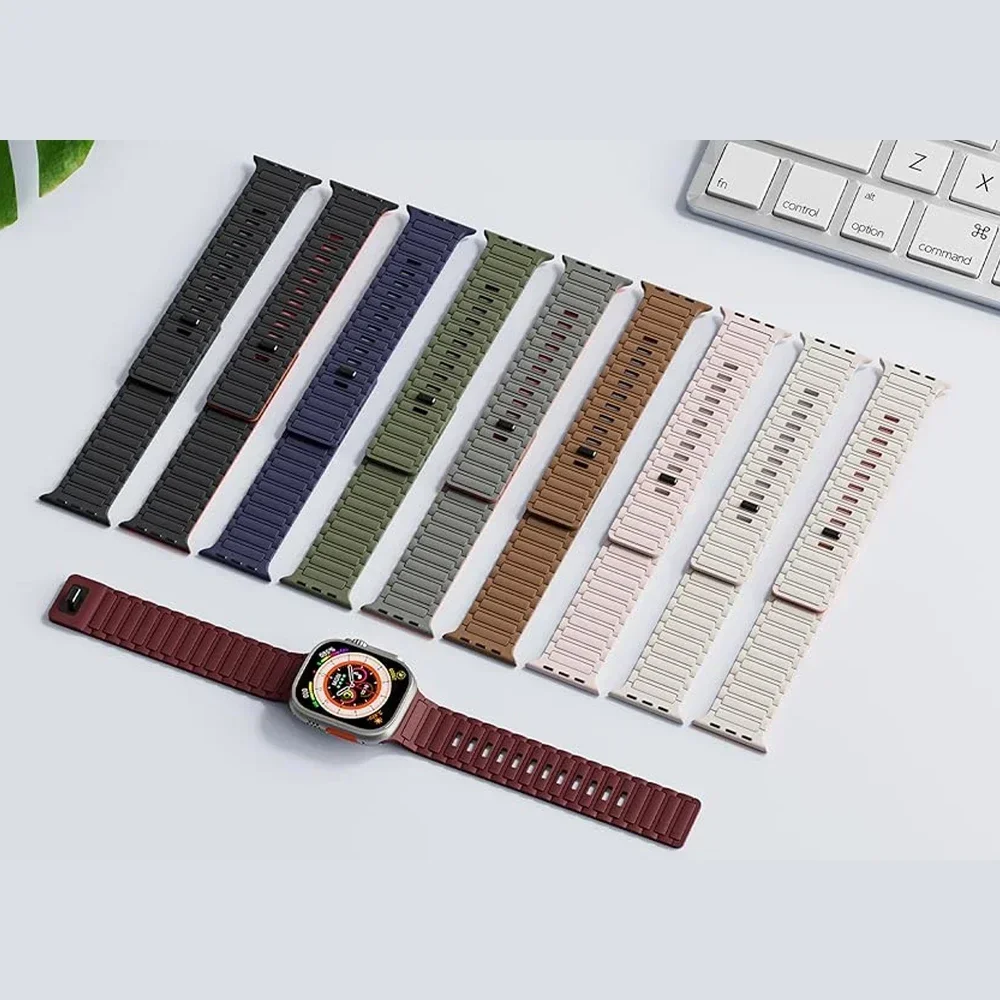 For Apple Watch Straps 49mm 45mm 46mm 44mm 40mm 42mm 41mm 38mm Silicone Magnetic correa Bracelet Series 10 9 8 7 6 5 SE Ultra 3
