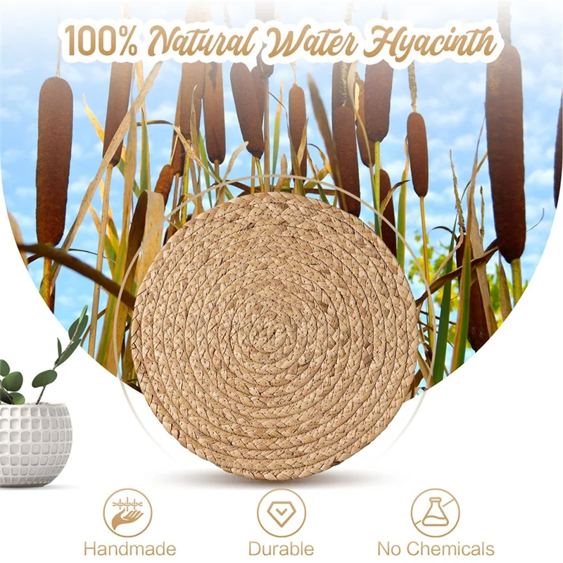 

Hot Selling Round Woven Placemats Set Of 6, Boho Rattan Place Mats, Farmhouse Weave Circle Table Mats, For Dining Table Decor