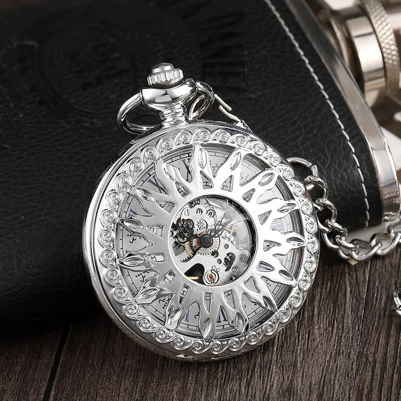 Classic carved Roman hollow automatic mechanical pocket watch flip vintage men's and women's antique gift watches