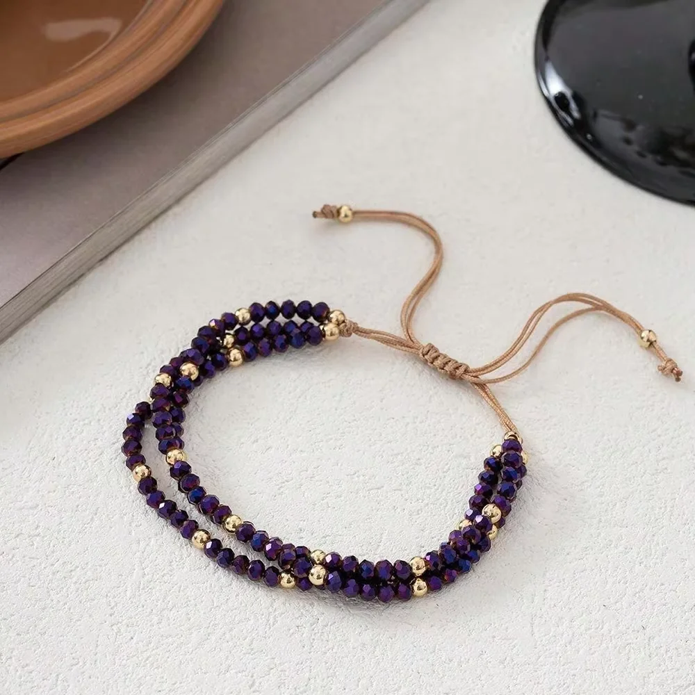 3-слойный AB синий золотой цвет, регулируемый браслет ручной работы из бисера для женщин, винтажный дизайн, тканый браслет с узлами, ювелирные изделия