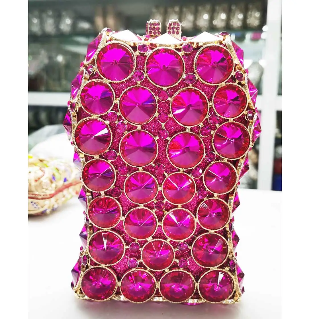 KHNMEET Fuschia wielokolorowe torebka wieczorowa typu Clutch głęboki fiolet kobiet torby wieczorowe diamenty mała torebka codzienne kopertówki