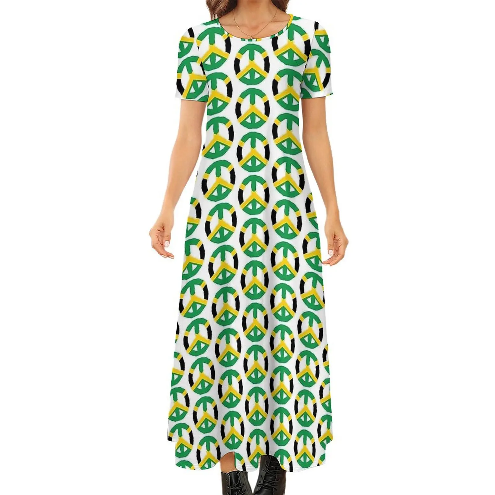 Jamaican Flag Dress Peace Sign Jamaica National Flag Street Wear Bohemia Long Dresses Women Retro Maxi Dress Big Size 6XL 7XL