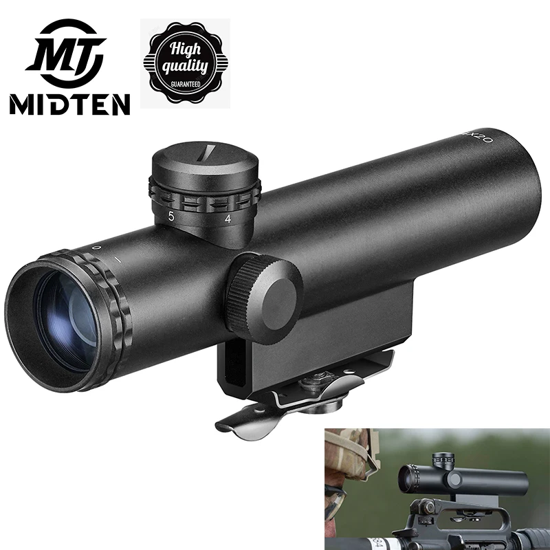 

MIDTEN M4 M16 Rifle Scope HD 4x20 Sight Grunt 4x20mm Duplex Reticle w/ See through BDC Turret Mil-Dot Reticle Classic Retro Styl