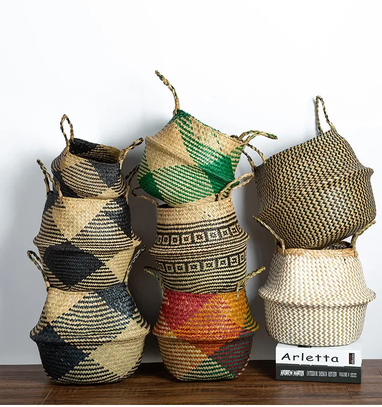 WHISM Handmade Seagrass Storage Basket Flower Pot Rattan Container Toys Organizer Holder Laundry Basket Home Decor Dropshipping