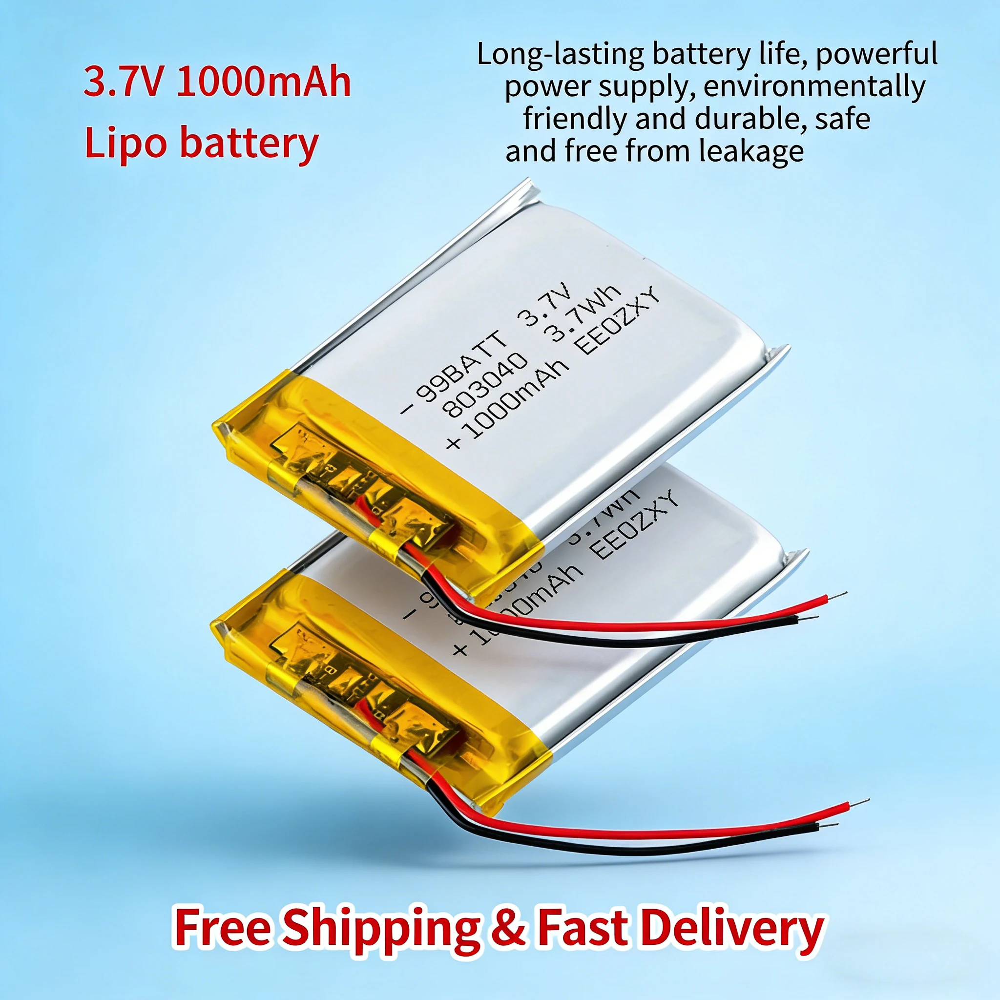

803040 3.7V 1000mAh Li-Polymer Rechargeable Battery for Bluetooth Speaker PS4 Controller Tire Pressure Detector GPS Li-Po Cell