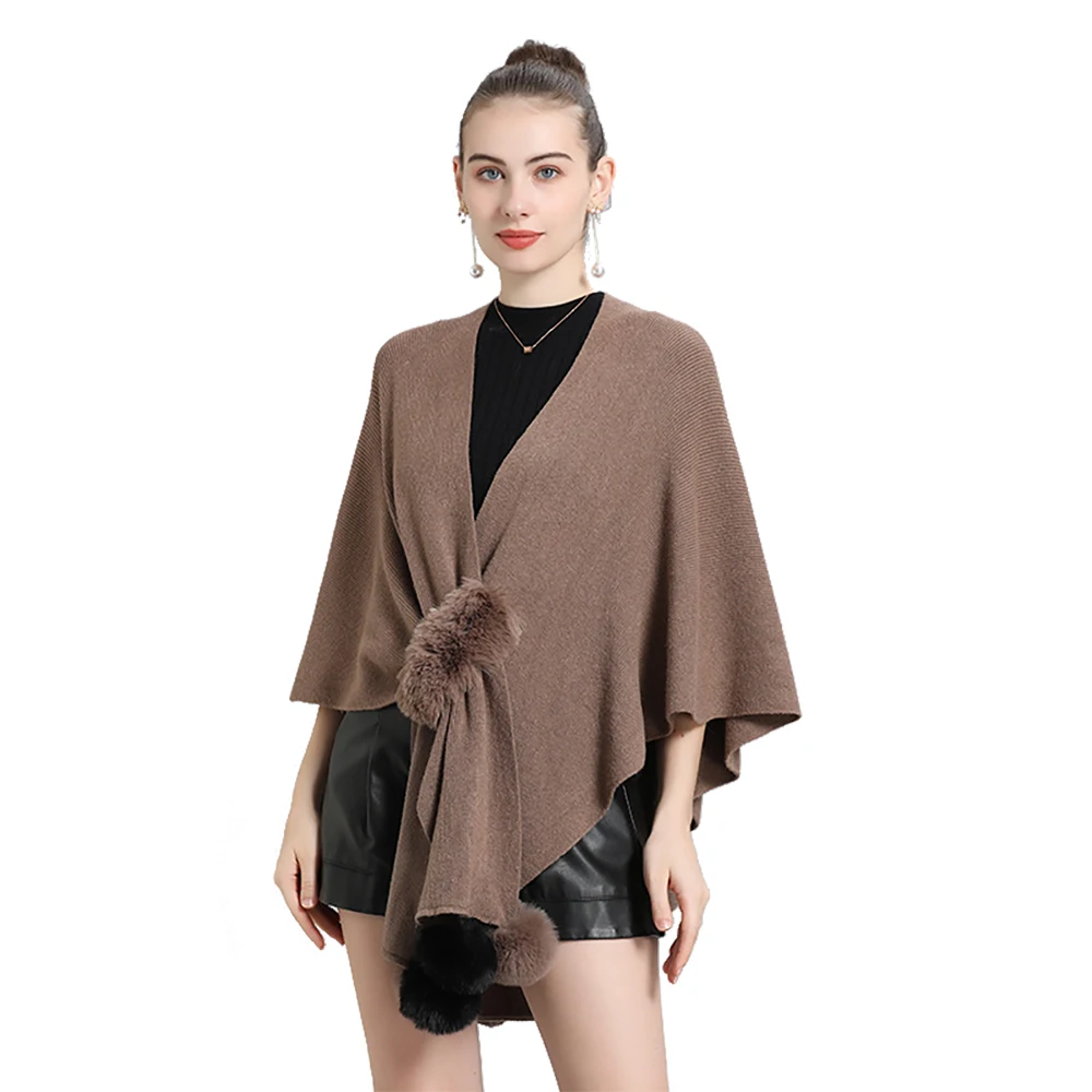 

Women's Cashmere Feel Shawl Lady Hair Ball Knited Wrap Autumn Winter Vintage Cloak Classic Luxury Warm Coat Drop Ship Whlessale