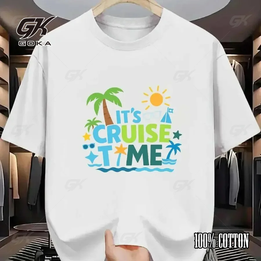 Мужская футболка Cruise Time с принтом тропических пальм и океанского солнца, однотонная, высококачественная одежда в стиле Y2k